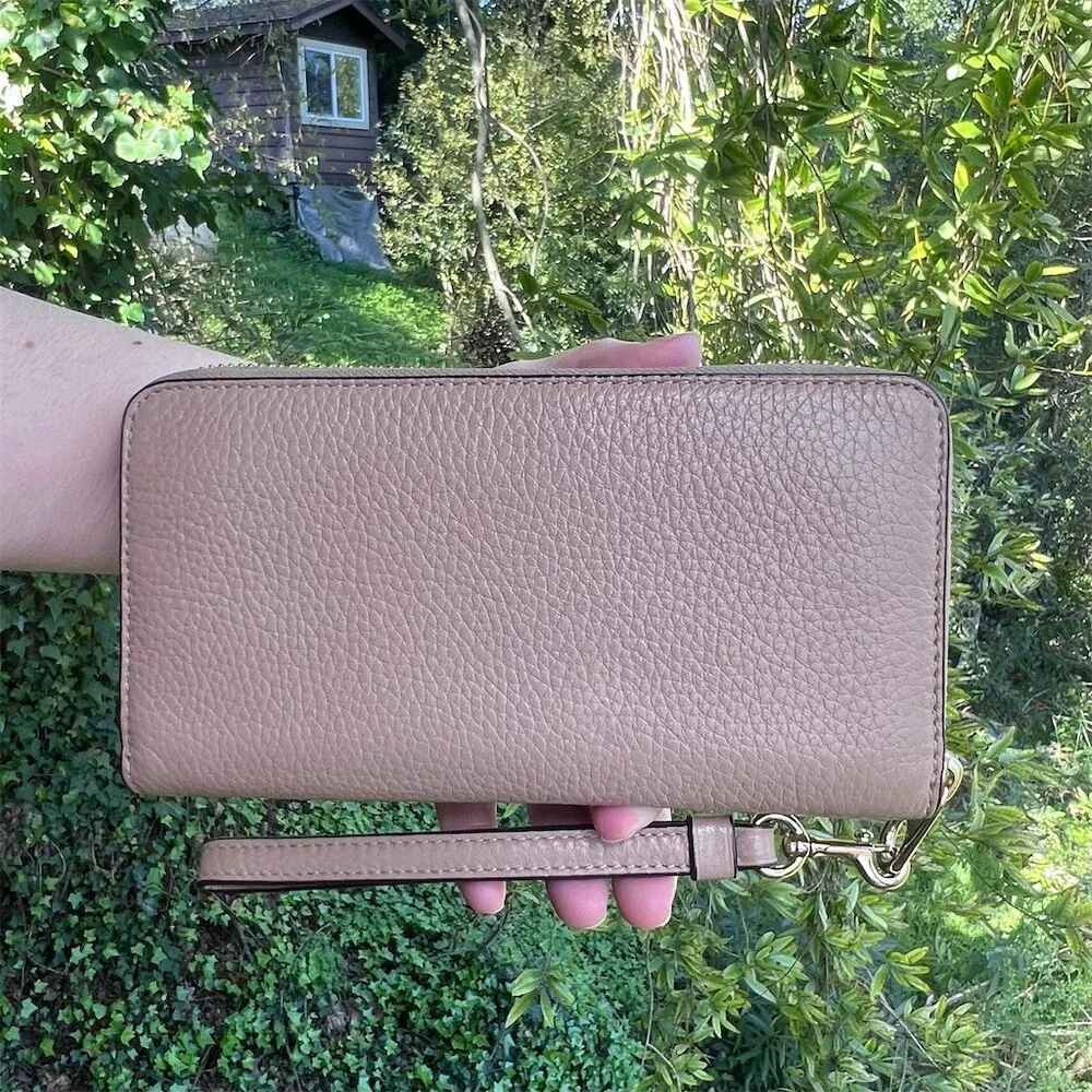 COACH Long Zip-Around Wallet Wristlet Nude Brown Pebble Leather w Gold Hardware - Picture 2 of 9